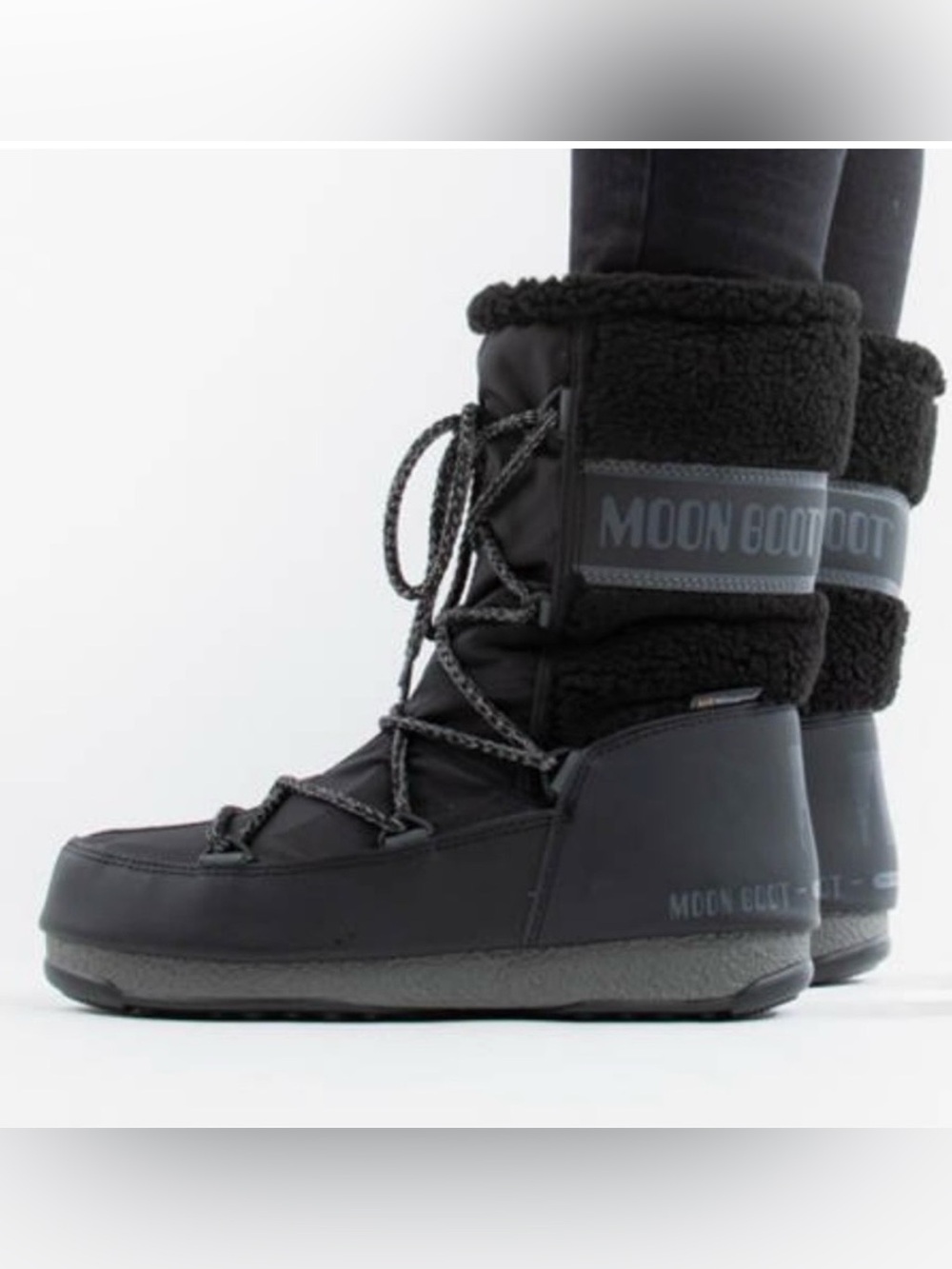 Moon Boot Monaco Wool Mid Calf Black Snow Boots Size 7
